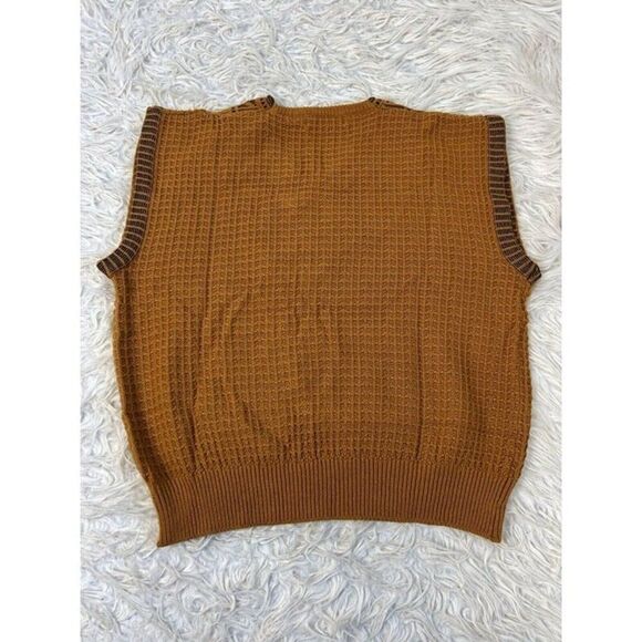 Adam Sloane Vintage 70s Mens Yellow Gold Waffle Knit Sweater Vest Size Large - Picture 2 of 10